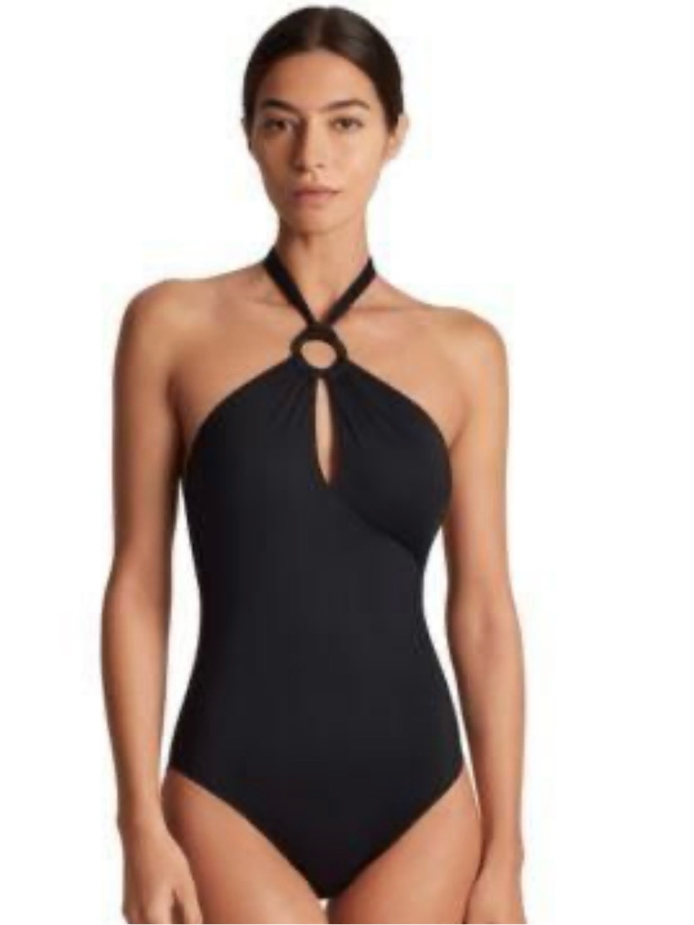 Ralph Lauren Black Halter One-Piece Swimsuit with Ring Detail